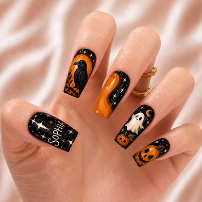 Midnight Pumpkin Spell - Personalized Press-On Nails