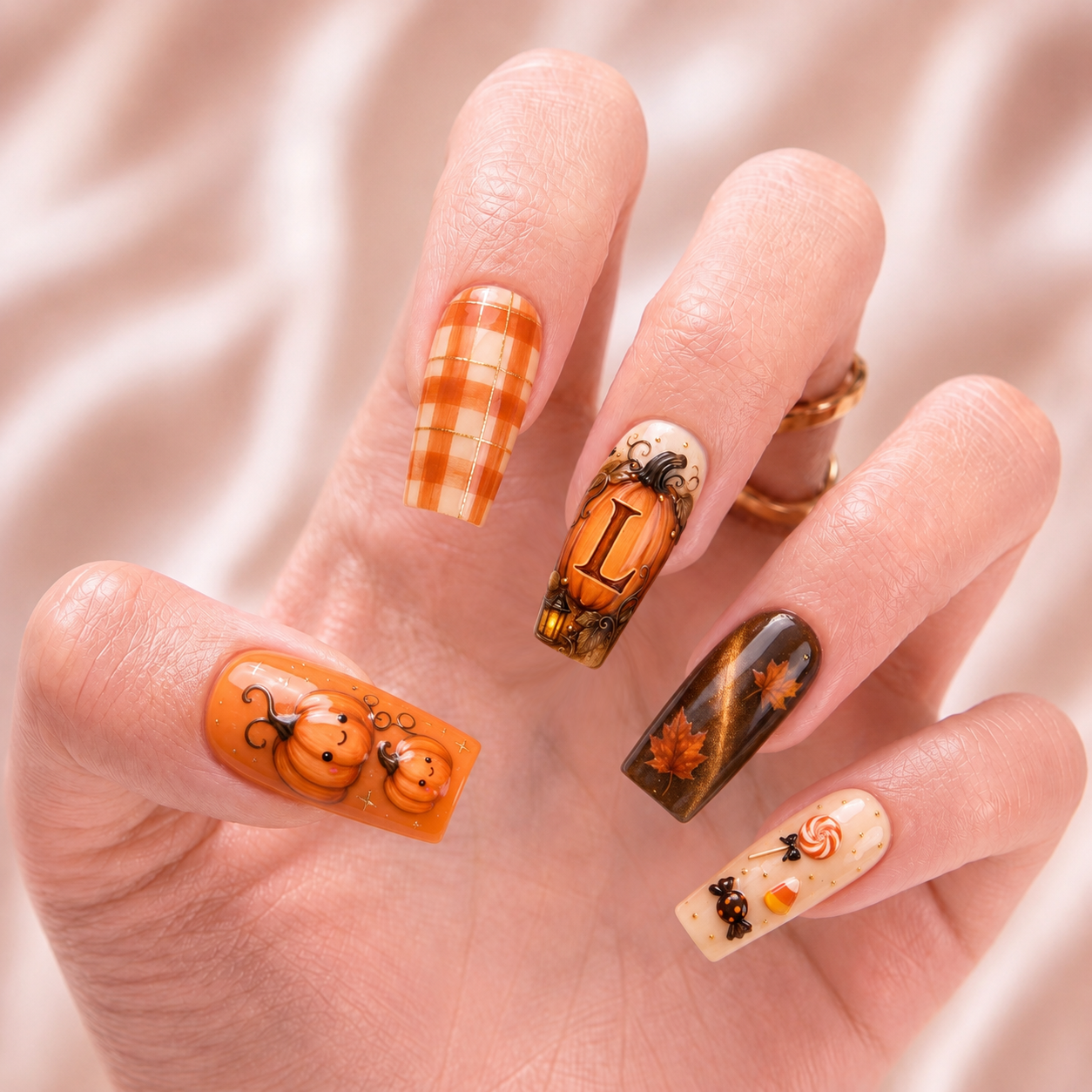Cute Pumpkin Initial – Personalized Press-On Nails