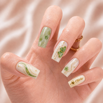 Golden Clover Bestie Bond – Personalized Press-On Nails