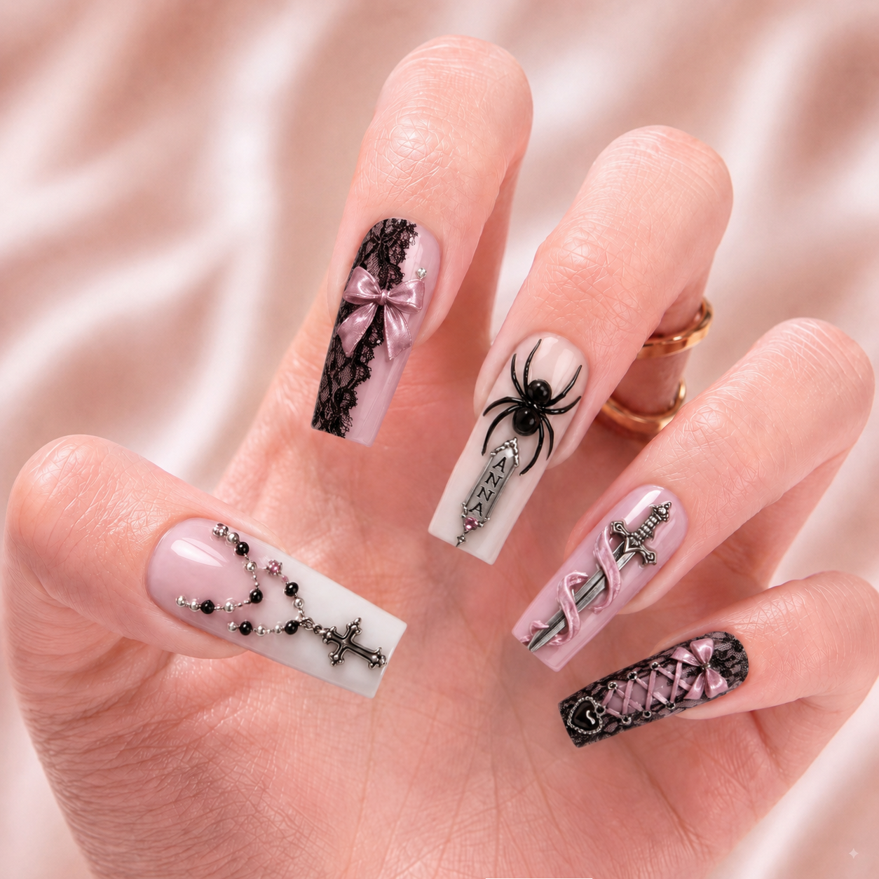 Crimson Rosary - Personalized Press-On Nails