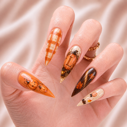 Cute Pumpkin Initial – Personalized Press-On Nails