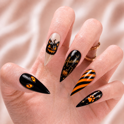 Pumpkin Cat - Personalized Press-On Nails