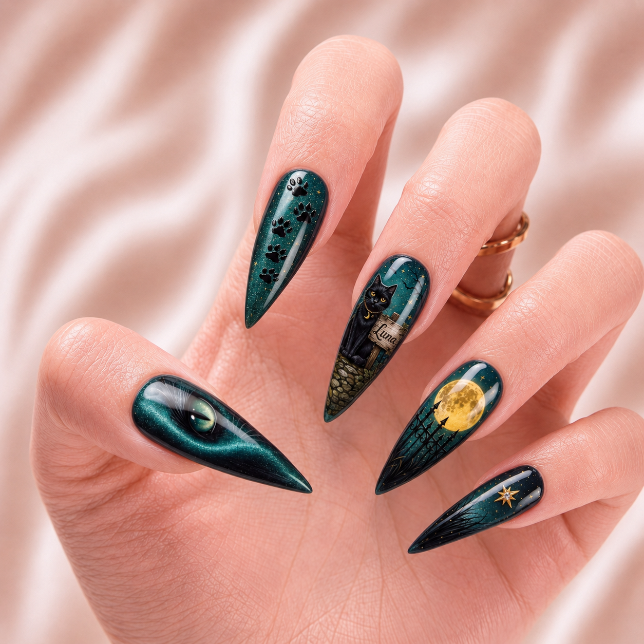 Black Cat Lucky Date  – Personalized Press-On Nails