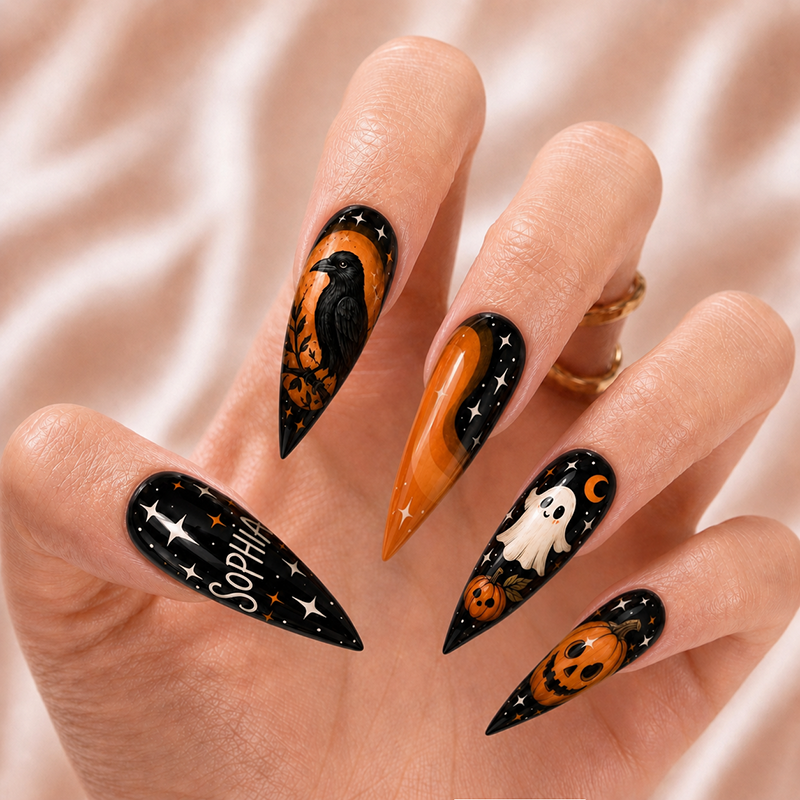 Midnight Pumpkin Spell - Personalized Press-On Nails