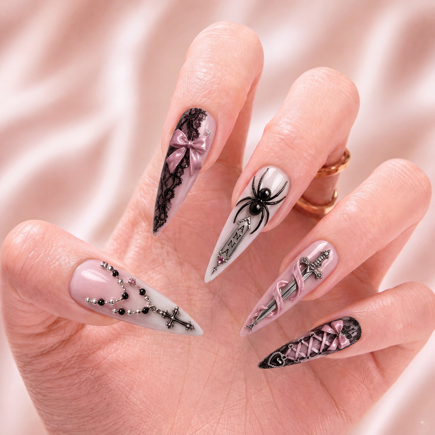Crimson Rosary - Personalized Press-On Nails