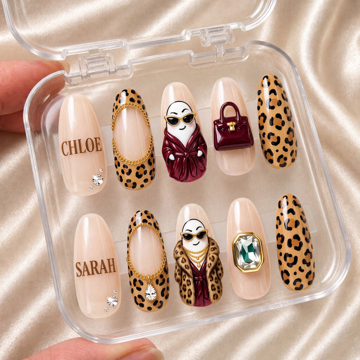 Leopard Luxe Besties – Personalized Press-On Nails