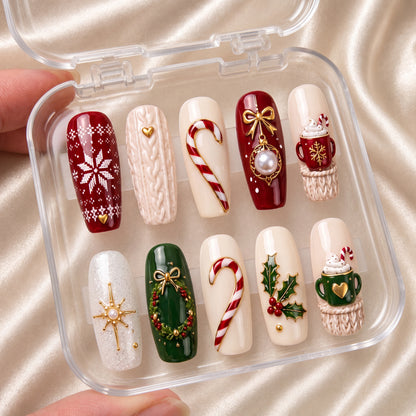 Cozy Christmas Charm – Personalized Press-On Nails